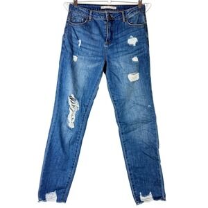 Tractr Girls Distressed Skinny Jeans Medium Wash Blue Raw Hem Size 16 Distressed